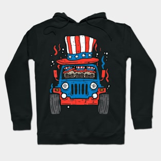 Pugs Monster Truck Us Flag 4Th Of July Fourth Toddler Boys Hoodie